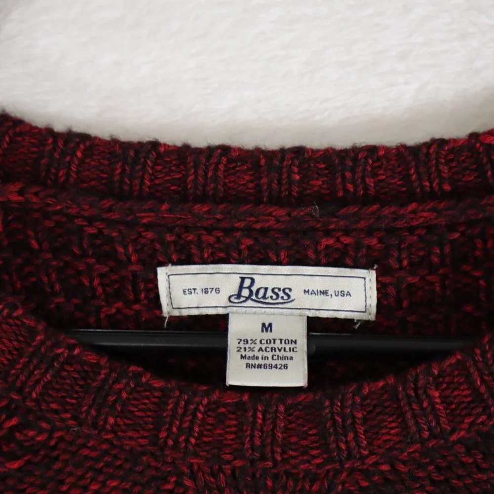 Bass Men's Size M Maroon Cable Knit Sweater – Cotton Blend Crewneck Pullover